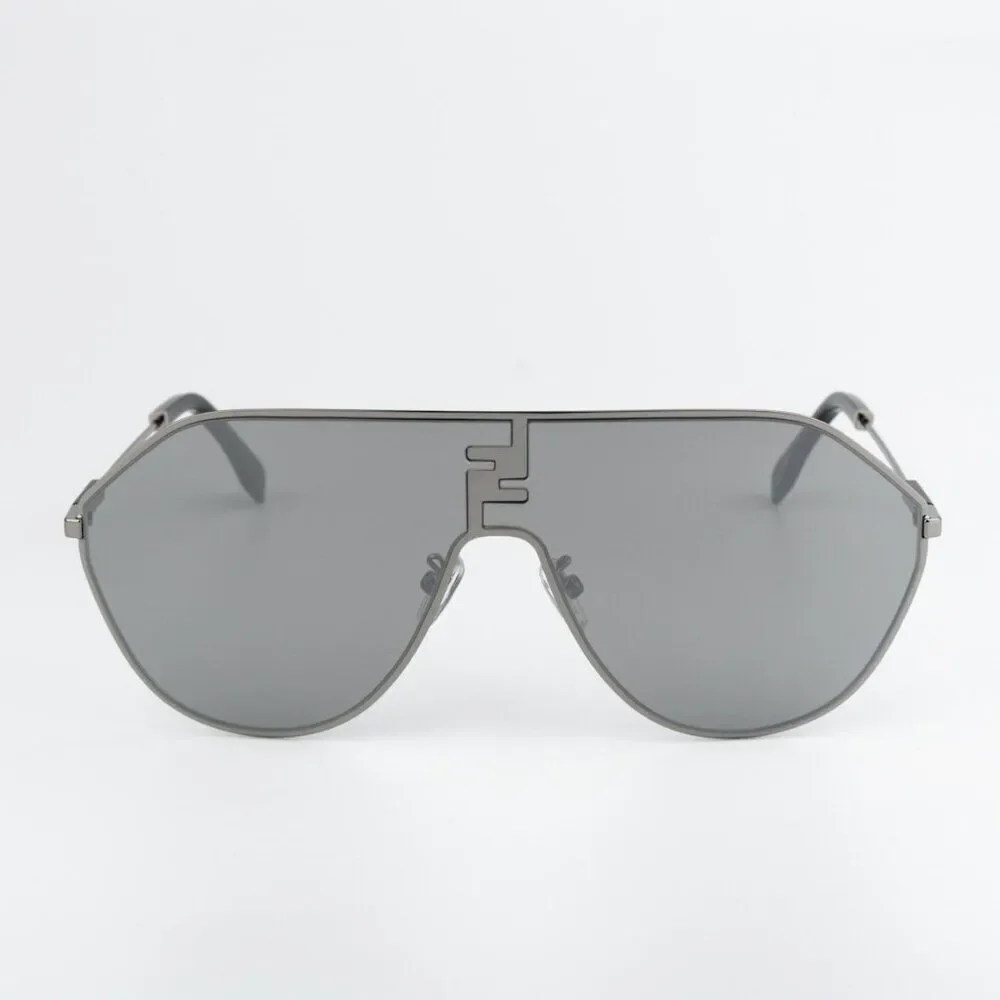 NEW Fendi FE40080U FF MATCH 12C Ruthenium Smoke Mirror Unisex Round Sunglasses